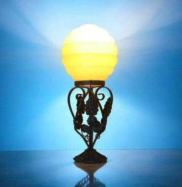 Lamp - Art Deco - Fer Forgé en Opaline