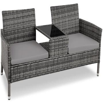 Wicker tuinbank met tafel - grijs/lichtgrijs, Tuin en Terras, Verzenden, Nieuw