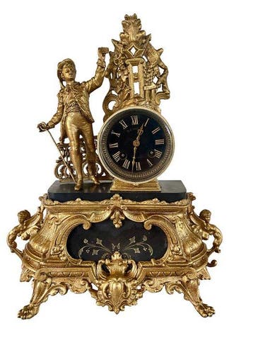 Figurale pendule - Zinklegering, Marmer - 1850-1900