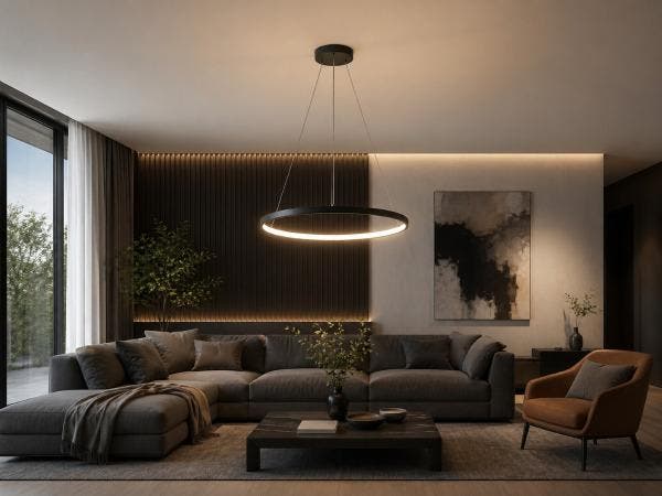 Veiling - Hanglamp Zand Zwart 60cm 28W LED CCT 3 Kleur, Maison & Meubles, Lampes | Suspensions