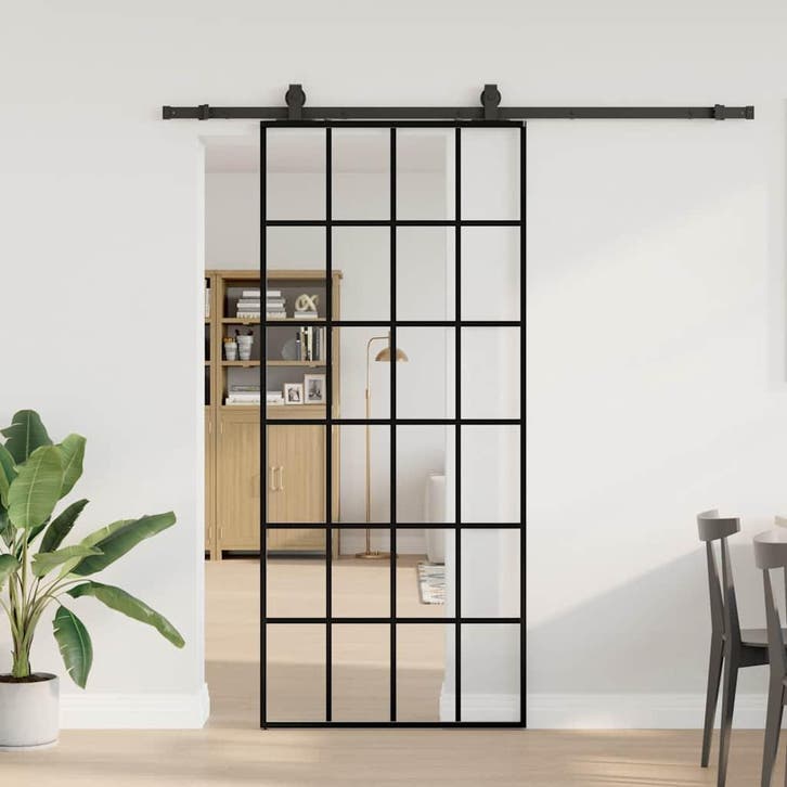 vidaXL Schuifdeur met beslagset 90x205 cm ESG glas zwart, Bricolage & Construction, Fenêtres & Moustiquaires, Envoi