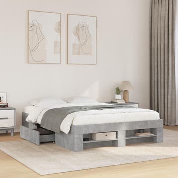 vidaXL Bedframe bewerkt hout betongrijs 140x190 cm, Verzenden