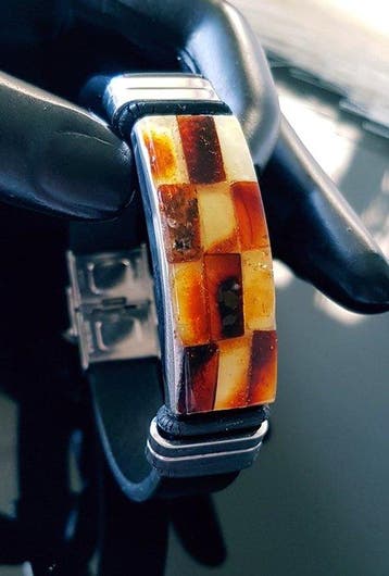 Amber Leren armband met Baltisch amber - vrouwen, mannen,
