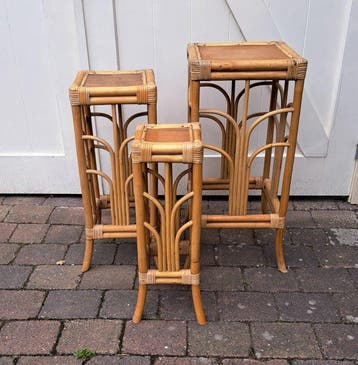 Plantentafel - Rattan - Drie bijzettafeltjes