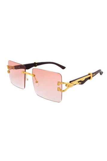 KIMU® Zonnebril Panter Rechthoek Goud Montuur Roze Gradient, Ophalen of Verzenden