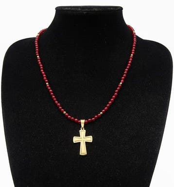 Rubis - Zonnekruis - Kracht en moed - Sluiting 14K
