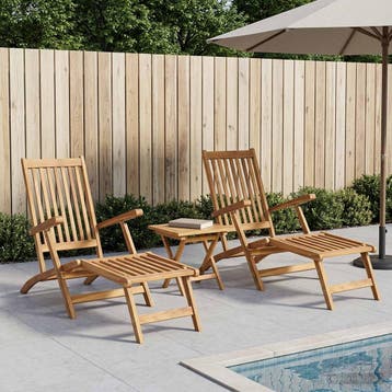 vidaXL Opvouwbare Ligstoel met Tafel 2 pcs Naturel Massief, Verzenden, Nieuw