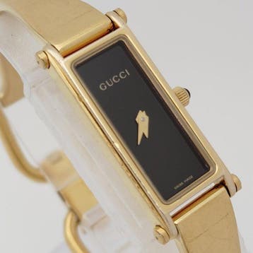 Gucci - Rectangular bangle quartz, Gold Bezel Black Dial -