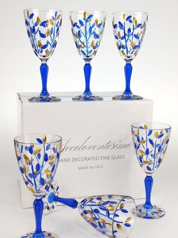 Secoloventesimo - Kelk (6) - Leaves blu golden chalice -