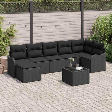 vidaXL Tuinbank Set 8 st Zwart poly rattan, Verzenden, Nieuw