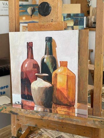 Claudio Rolfi (1960) - Vaso e bottiglie, Antiquités & Art, Art | Peinture | Moderne