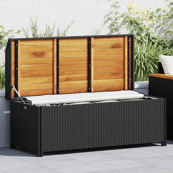 vidaXL Tuinopbergbank 120 cm poly rattan zwart, Jardin & Terrasse, Ensembles de jardin, Envoi