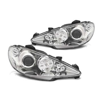 Phares Pour Peugeot 206 02- Daylight Angel Eyes Chromé, Verzenden