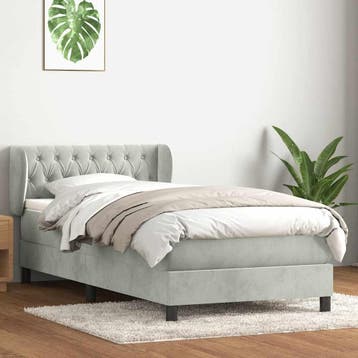 vidaXL Boxspring met matras fluweel lichtgrijs 90x220 cm, Verzenden, Nieuw