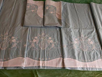 Drap de lit (3) - 310 cm - 228 cm - Draps avec deux taies., Antiquités & Art