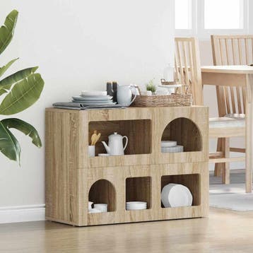 vidaXL Dressoir ELST Sonoma Eik 80.5 x 35 x 59 cm Bewerkt, Huis en Inrichting, Verzenden, Nieuw
