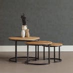Salontafel Mangohout S Ula Set Van 3, Huis en Inrichting, Tafels | Salontafels, Verzenden, Nieuw, Industriële meubels, Overige vormen