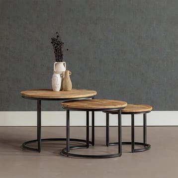 Salontafel Mangohout S Ula Set Van 3, Verzenden, Nieuw, Industriële meubels, Overige vormen
