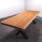 Boomstamtafel, Eettafel 250x105 massief hardhout, metaalpoot, Huis en Inrichting, Tafels | Eettafels, Overige houtsoorten, Robuust Modern