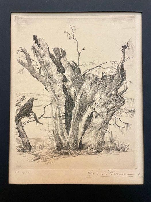 Gustaaf de Bruyne (1914-1981) - Boomtronk met raaf, Antiquités & Art, Antiquités | Autres Antiquités