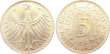 5 Mark Duitsland 5 Dm duitse Mark zilveradler 1958d bankf..., Verzenden
