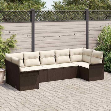 vidaXL Tuinbank Set met opslag 7 pcs Bruin Poly rattan, Verzenden, Nieuw
