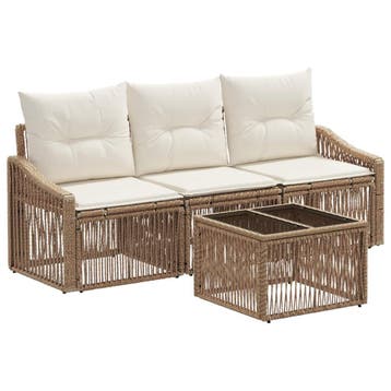 vidaXL Tuinbank Set 4 pcs Beige poly rattan, Verzenden, Nieuw