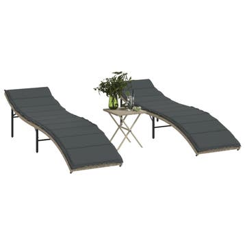 vidaXL Ligbedden 2 st met tafel poly rattan lichtgrijs, Verzenden, Nieuw