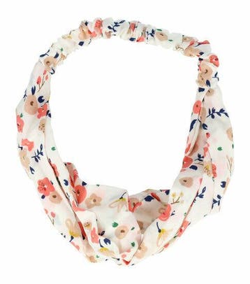 Haarband Twist 3cm – Bloemenprint – Gladde Stof – Wit, Nieuw