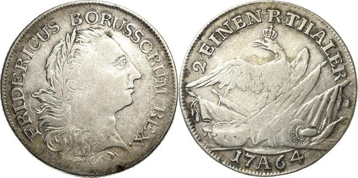 1/2 taler, daalder 1764, Brandenburg-Pruisen Friedrich Ii..., Timbres & Monnaies, Monnaies | Europe | Monnaies non-euro, Envoi