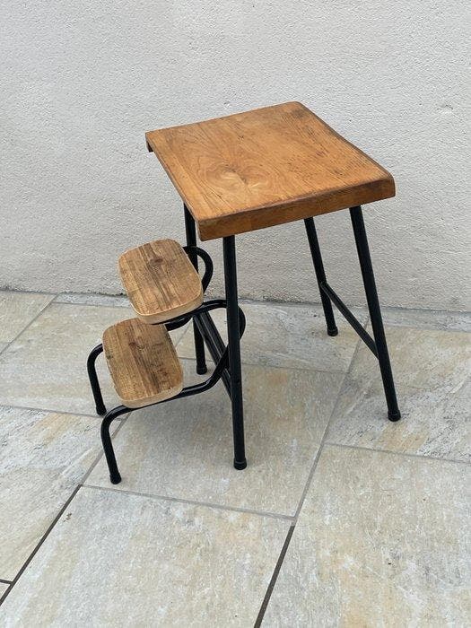 Kruk - Hout, Metaal - trapladder, Antiek en Kunst, Kunst | Designobjecten