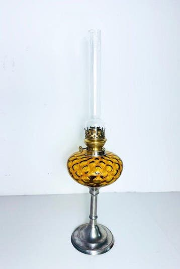 Lampe à pétrole - Verre, Étain, Antiquités & Art