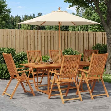 vidaXL Buiten Eetset met Parasol 8 st Crème Wit en, Verzenden, Nieuw