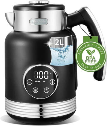Waterkoker met temperatuurregeling - Retro - 2L - 2200W - Zw, Elektronische apparatuur, Waterkokers, Verzenden, Nieuw