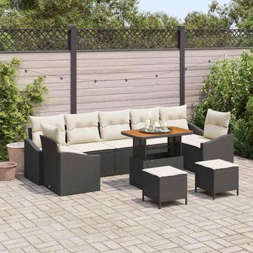 vidaXL Tuinbank Set 10 st Zwart poly rattan, Verzenden