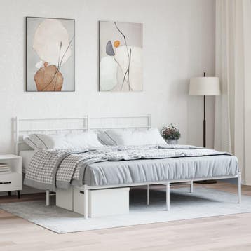 vidaXL Bedframe met hoofdbord metaal wit 180x200 cm, Verzenden
