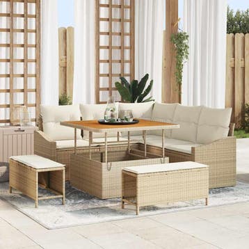 vidaXL Tuinbank Set 8 st Beige poly rattan, Verzenden, Nieuw