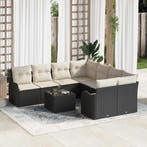 vidaXL Tuinbank Set 9 pcs Zwart en Crème Poly Riet en Staal, Tuin en Terras, Verzenden, Nieuw