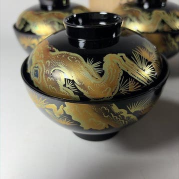 aizu-Nuri - Kom (5) - urushi-lak - Gouden Maki-e lakkommen