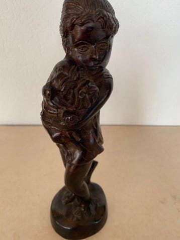 Beeld, Meisje met hond - 25 cm - Brons