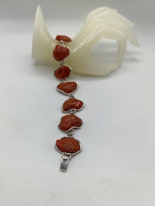 Sans prix de réserve - Bracelet Argent, Corail naturel de, Handtassen en Accessoires, Antieke sieraden