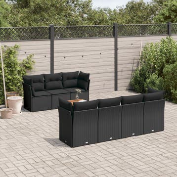 vidaXL 8-delige Loungeset met kussens poly rattan zwart, Verzenden, Loungeset