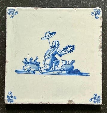 Renaissance Tegel (3) - mensfiguren in landschap - Antiek -