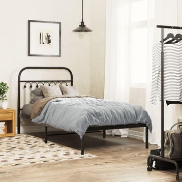 vidaXL Bedframe met hoofdbord metaal zwart 90x200 cm, Verzenden