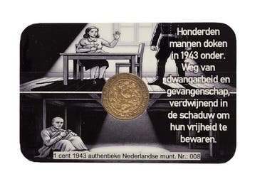 Nederland. Wilhelmina. 1943 Coincard Gedwongen aan het