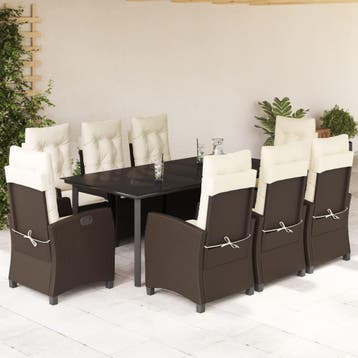 vidaXL 9-delige Tuinset met kussens poly rattan bruin, Verzenden, Nieuw, Tuinset