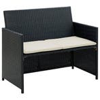 vidaXL Tuinbank 2-zits met kussens poly rattan zwart, Verzenden, Nieuw