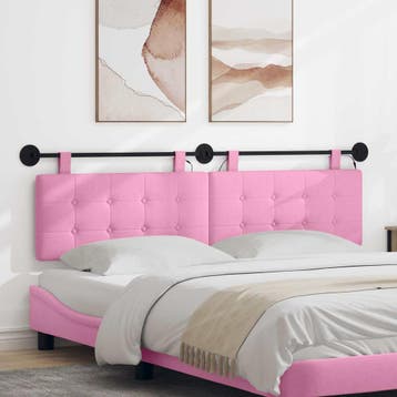 vidaXL Hangend hoofdbord Met LED-verlichting Roze Stof, Verzenden