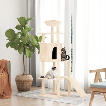 vidaXL Kattenmeubel met sisal krabpalen 166 cm crèmekleurig, Verzenden, Nieuw
