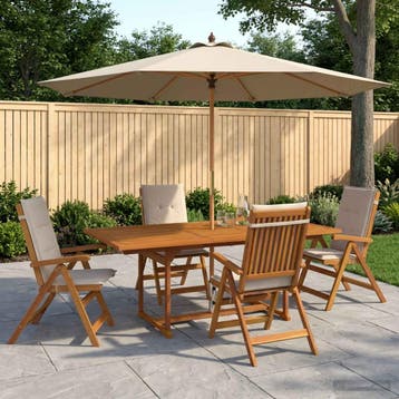 vidaXL Buiten Eetset met Parasol 6 st 4-zits Crèmewit, Verzenden, Nieuw